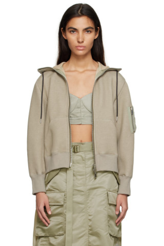 Khaki Bustier Hoodie by sacai on Sale