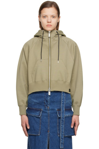 sacai: Khaki Sweat Hoodie | SSENSE