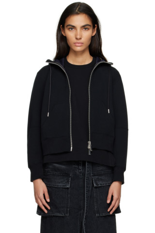 sacai: Black Zip-Up Hoodie | SSENSE Canada