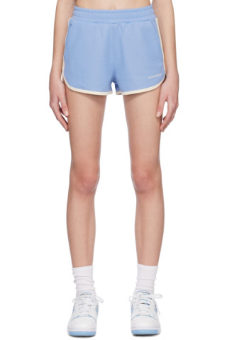 Sporty & Rich Brune Embroidered Jersey Shorts in Blue