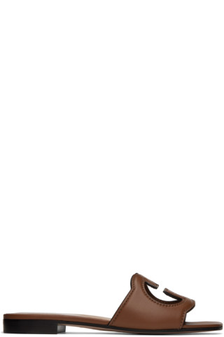 Gucci: Brown Interlocking G Flat Sandals | SSENSE