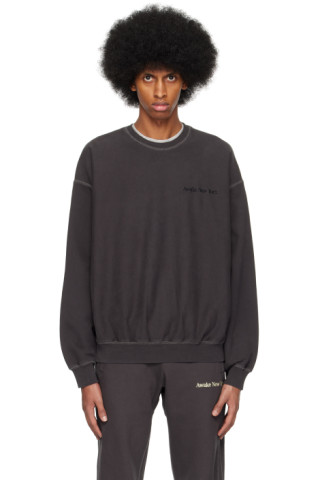 Awake NY: Black Embroidered Sweatshirt | SSENSE