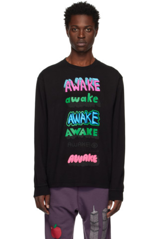 Awake NY: Black Printed Long Sleeve T-Shirt | SSENSE