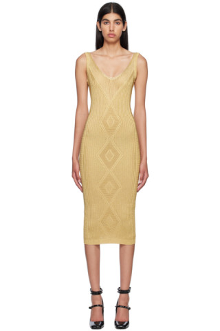 【関税込み】Valentino ゴールド Vネック ミディアムワンピース 231476F054002_1.jpg