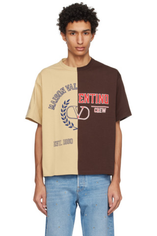 Valentino: Beige & Brown Paneled T-Shirt | SSENSE