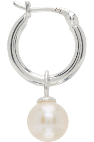 Hatton Labs: Silver & White Pearl Hoop Earring | SSENSE Canada