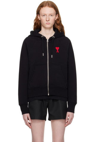 Black Ami de Cœur Hoodie by AMI Paris on Sale