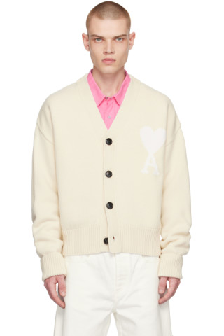 Beige Ami de Cœur Cardigan by AMI Paris on Sale