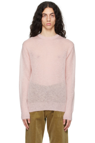 AURALEE: Pink Crewneck Sweater | SSENSE