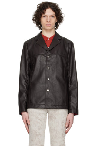 Séfr: Brown Francis Faux-Leather Jacket | SSENSE