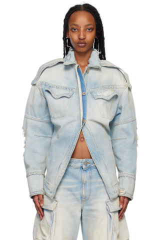 Blue Epaulets Denim Jacket by The Attico on Sale