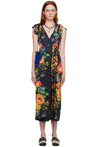 Chopova Lowena: SSENSE Exclusive Black Neon Floral Midi Dress | SSENSE