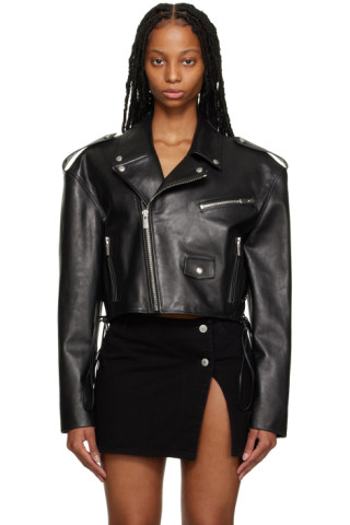 Magda Butrym: Black Cropped Leather Biker Jacket | SSENSE