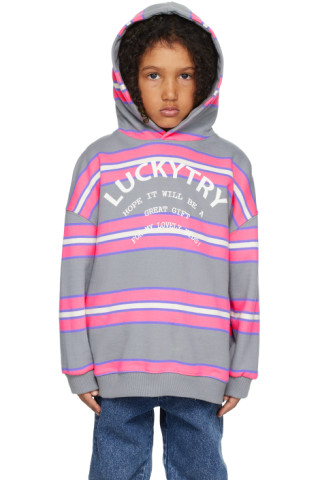 Luckytry 키즈 그레이 스트라이프 후드티