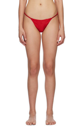 Fleur du Mal Crystal Luxe G-String Thong - Red