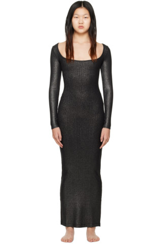 Black Soft Lounge Shimmer Maxi Dress by SKIMS on Sale