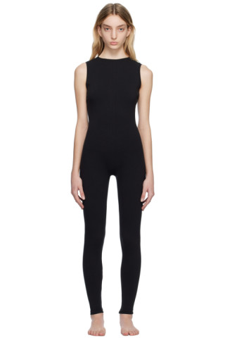 SKIMS: Black Outdoor Basics Mock Neck Tank Catsuit | SSENSE