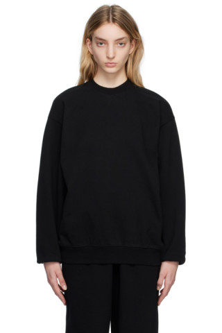 Black SKIMS Boyfriend Fleece Crew Neck Sweatshirt by SKIMS on Sale