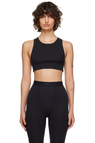 SKIMS: Black Cotton Rib Super Crop Tank Top | SSENSE