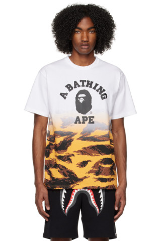 BAPE: White & Orange Tiger Camo Gradation College T-Shirt | SSENSE