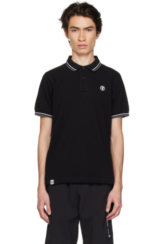 Black Printed Polo by AAPE by A Bathing Ape on Sale