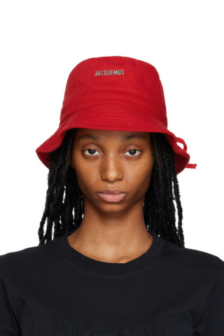 Jacquemus: Red Le Raphia 'Le Bob Gadjo' Bucket Hat | SSENSE