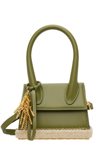 Jacquemus: Green Le Raphia 'Le Chiquito Moyen Cordao' Shoulder Bag | SSENSE