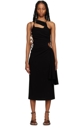 Black Le Raphia 'La Robe Abanada' Midi Dress by Jacquemus on Sale