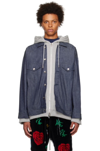 mastermind JAPAN: Blue Hooded Denim Jacket | SSENSE