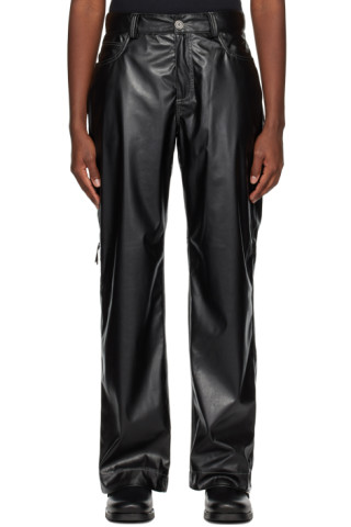 Black Finn Faux-Leather Trousers by Soulland on Sale
