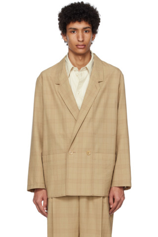 LEMAIRE: Khaki Double-Breasted Blazer | SSENSE