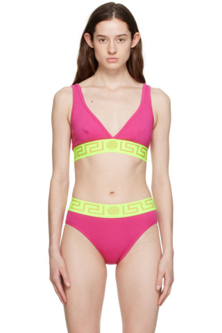 Pink Greca Border Bralette by Versace Underwear on Sale