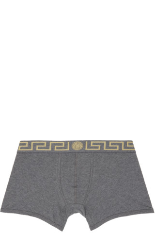 Versace Underwear: Gray Greca Border Boxer Briefs