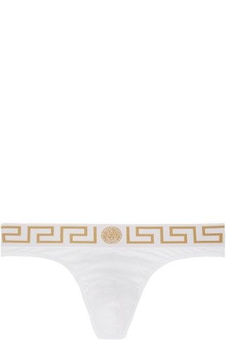 Mens Versace white Greca Trim Thong