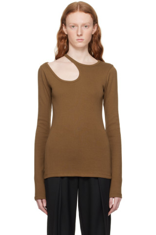 LOW CLASSIC - Brown Curve Hole Long Sleeve T-Shirt
