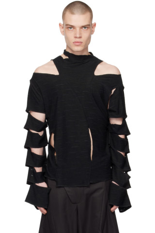 ænrmòus: Black Feliage Hole Long Sleeve T-Shirt | SSENSE