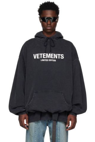 Black Printed Hoodie by VETEMENTS on Sale