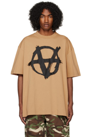 VETEMENTS: Beige Double Anarchy T-Shirt | SSENSE