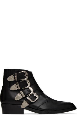 Toga Virilis - Black Embellished Buckle Cowboy Boots