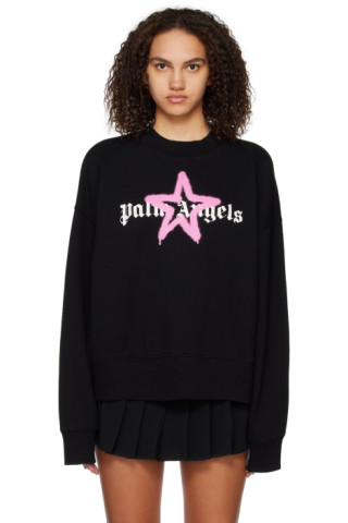 Star Sprayed Fitted Crew Black Pink in black - Palm Angels® Official