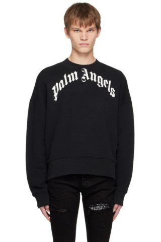 Black Crewneck Sweatshirt by Palm Angels on Sale