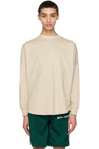 Palm Angels: Beige Bonded Long Sleeve T-Shirt | SSENSE