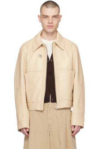 Wooyoungmi: Beige Cropped Leather Jacket | SSENSE