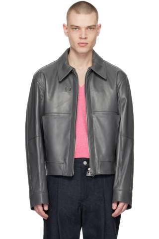 Wooyoungmi: Gray Cropped Leather Jacket | SSENSE