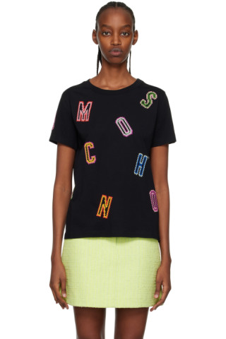 Black Embroidered T-Shirt by Moschino on Sale