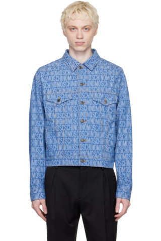 Moschino Monogram-jacquard Denim Shirt In Blue