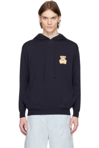 Navy Patch Hoodie by Moschino on Sale