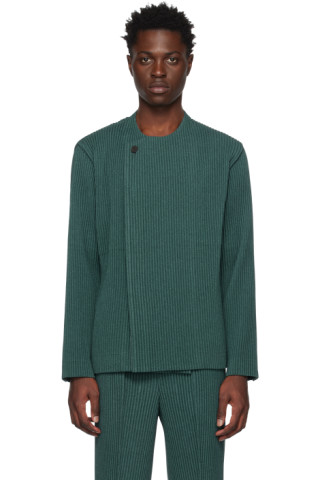 HOMME PLISSÉ ISSEY MIYAKE: Green Wool Like Light Jacket | SSENSE