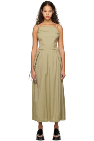 OPEN YY - Khaki Gathered Maxi Dress