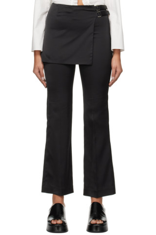 Black Wrap Trousers by OPEN YY on Sale